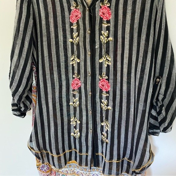 Aratta Silent Journey Floral Embroidered Top Mixed Media Button Down Sz S, M - Picture 4 of 14